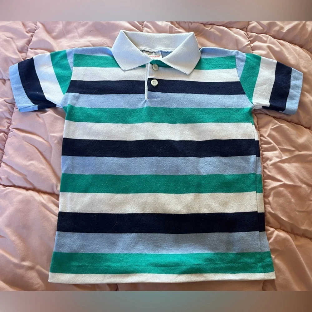 Vintage Healthtex Striped Polo Shirt - Blue, Green, White